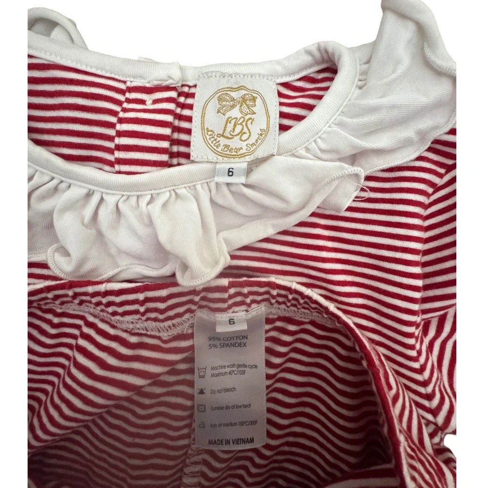 Little Bear Smocks Kids Red White Striped Elf‎ On The Shelf Pajama Set Size 6